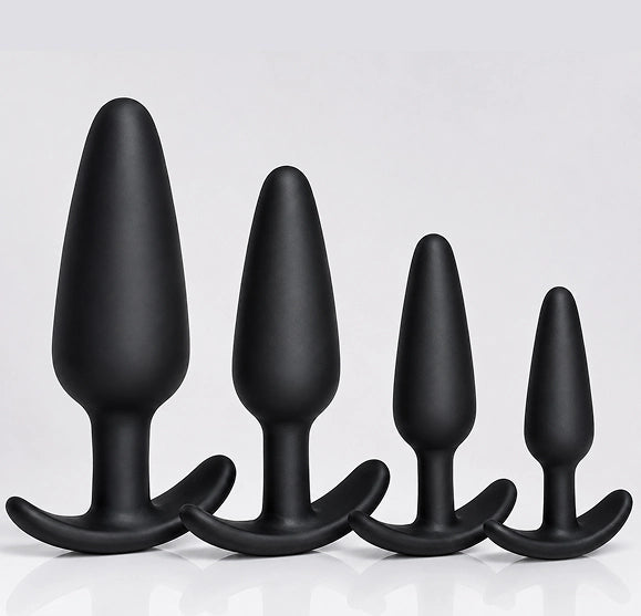 4-Piece Silicone Anal Training Kit – Graduated Beginner Butt Plug Set (Black)