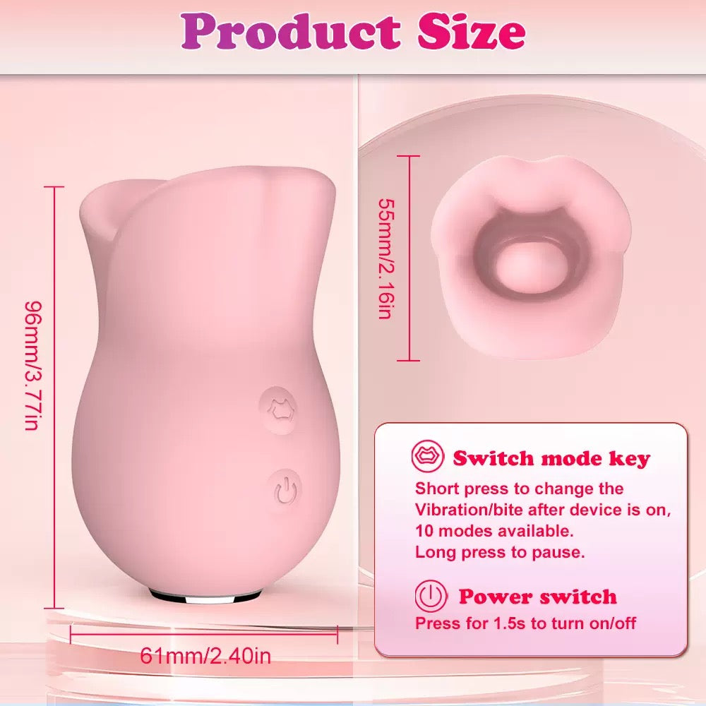 Rose Clitoral Biting Vibrator – 10 Nibbling & Vibration Modes (Pink)