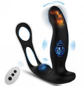 Heating Vibrating Prostate Massager with Dual Cock Ring & Wireless Remote