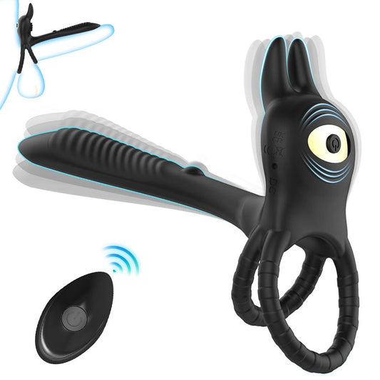 Dual Vibrating Cock Ring with Rabbit Clitoral Stimulator & Wireless Remote