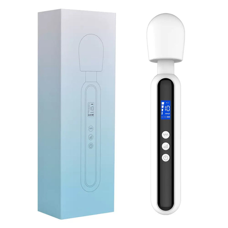 Magic Wand Vibrator with LCD Display — 4 Speeds & 10 Vibration Patterns — White