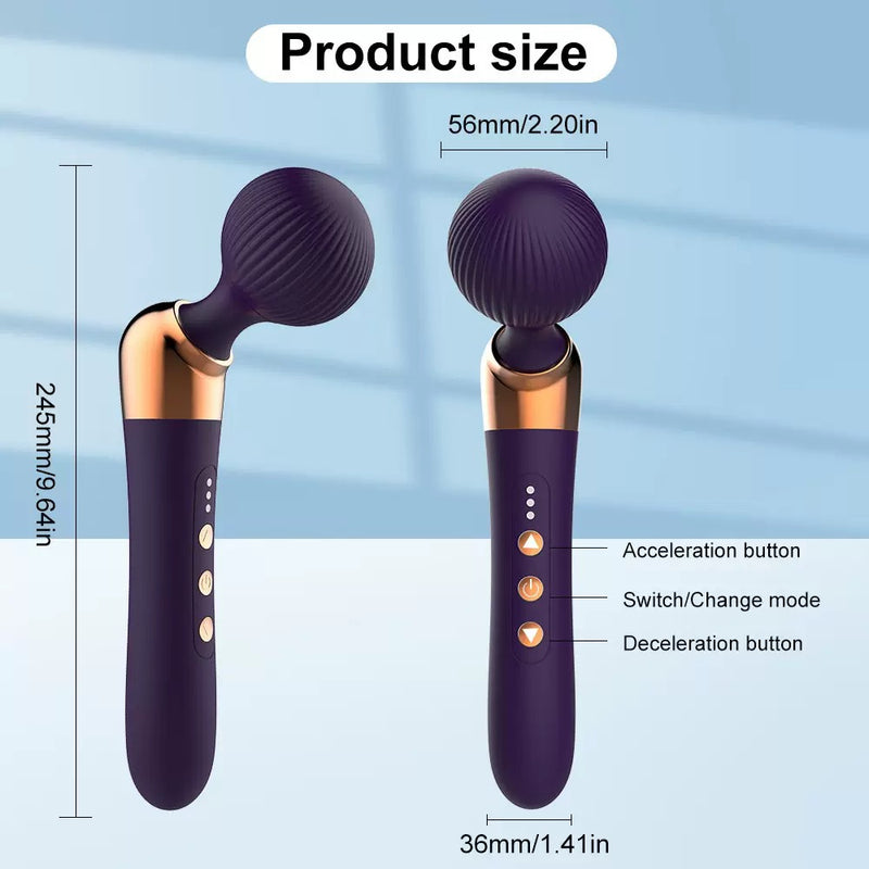 Luxury Magic Wand Vibrator with Ribbed Head & Rose Gold Controls — 245mm — Deep Purple