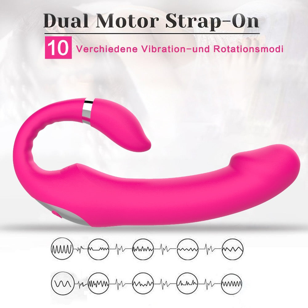 Strapless Strap-On Vibrator with Dual Motors & 10 Vibration Modes — Couples Sex Toy — Hot Pink