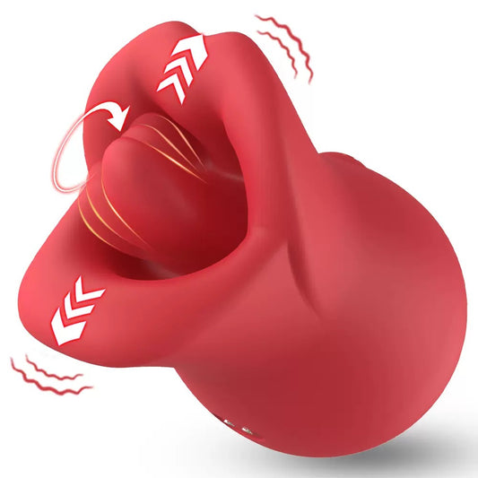 Rose Licking & Biting Clitoral Vibrator – 360° Rotating Tongue (Red)