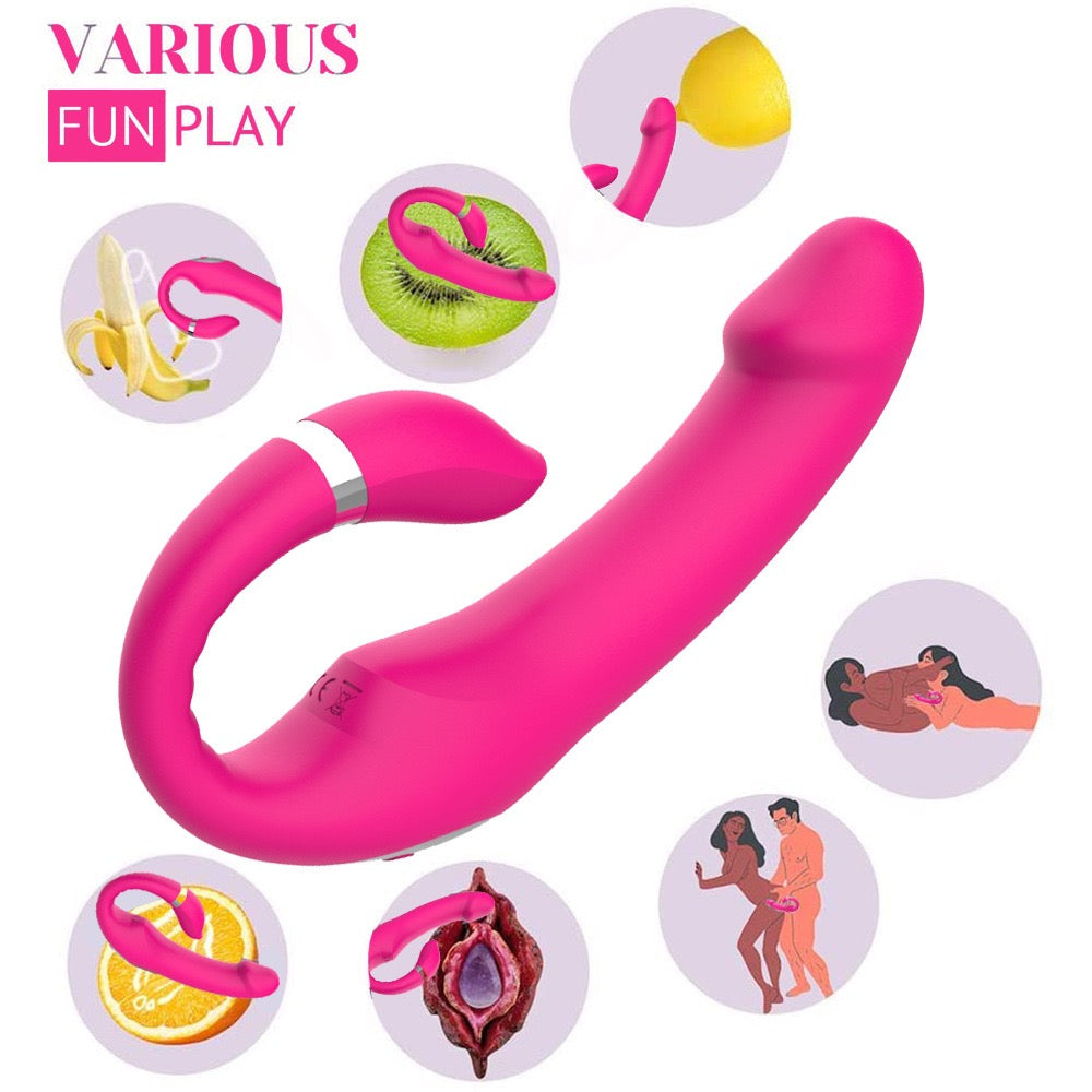 Strapless Strap-On Vibrator with Dual Motors & 10 Vibration Modes — Couples Sex Toy — Hot Pink