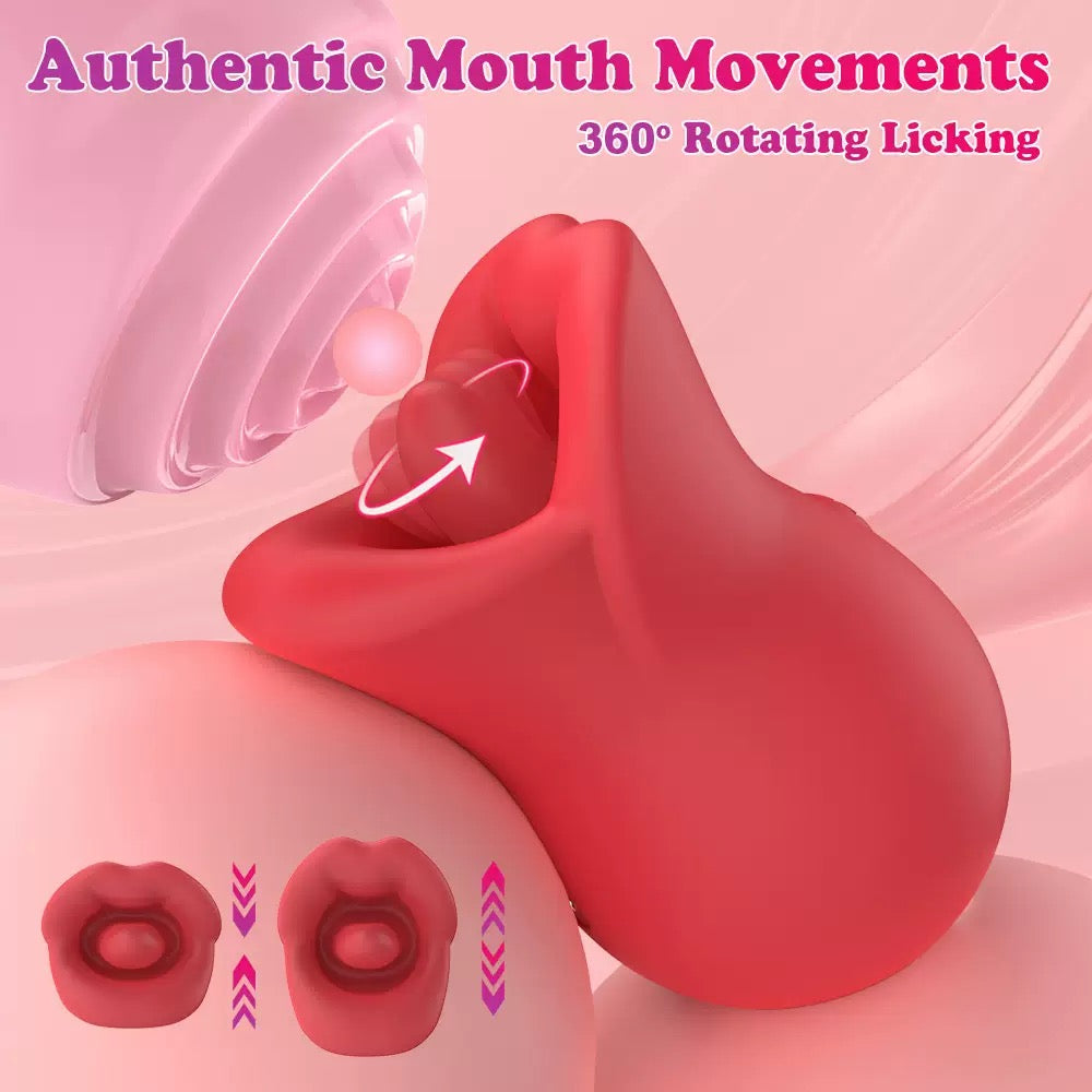Rose Licking & Biting Clitoral Vibrator – 360° Rotating Tongue (Red)