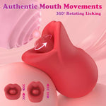 Rose Licking & Biting Clitoral Vibrator – 360° Rotating Tongue (Red)